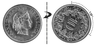10 centimes 1958, 120° rotated