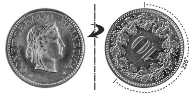 10 centimes 1962, 225° rotated