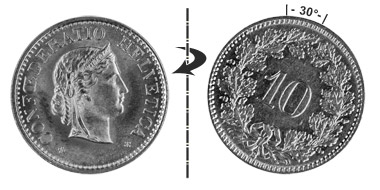 10 centimes 1938, 30° tourné