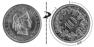 10 centimes 1924, 315° rotated