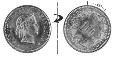 10 centimes 1970, 45° tourné
