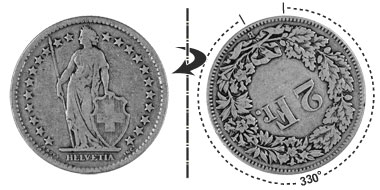 2 francs 1879, 330° rotated