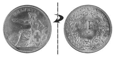 5 francs 1874 B., Position normale