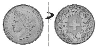 5 francs 1889, Normal position