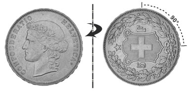 5 francs 1889, 90° rotated