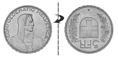 5 francs 1928, Normal position