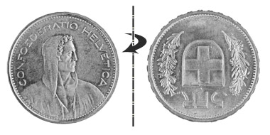 5 francs 1954, Normal position