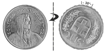 5 francs 1931, 30° rotated